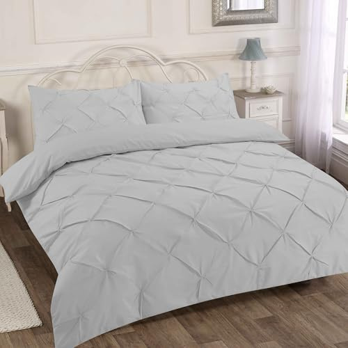 Home Sweet Home UK Pintuck Super King Size Duvet Cover Sets Soft PolyCotton Duvet Cover Sets Super King With Button Closure Non-Iron Easy Care Bedding With Matching Pillowcase