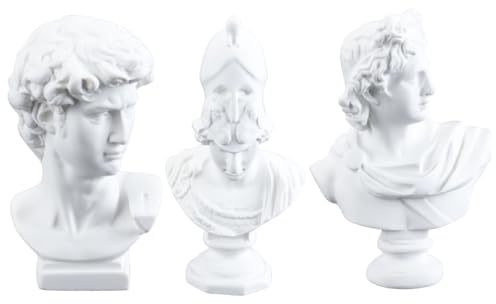 Durlo Set of 3 x Greek Head Statue Classic Greek Figure Portrait Bust Figurines Gypsum Sculpture Athena Statue Resin Apollo Figurine Ornaments Sketch Practice God Bust Greece