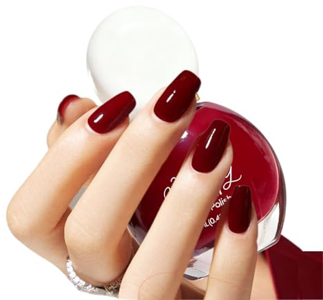 Red Nail Polish,Quick Dry Burgundy Red Nail Varnish,Water-Based Nail varnish Long Lasting,Wine Burgundy Cherry RedNail Art Polish,Autumn Winter Dark RedNail Paint for Christmas,No Need UV