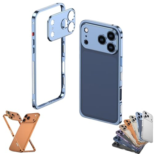 Bpoeee Ultra-Thin Metal Frame Heat Dissipation Case for iPhone 17/16/15/14/13 Series, Slim Design with Camera Lens Protector (Blue,17)