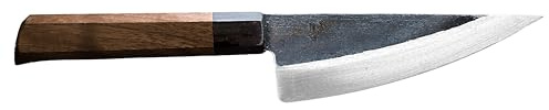 sharped TIENDA - Allzweck Küchenmesser, Carbonstahl-Klinge 13,5cm, Walnussholz-Griff 11cm, Handgeschmiedet, 24,5cm Gesamtlänge