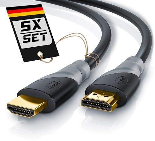 CSL - 15m 5er-Pack 4k HDMI Kabel 2.0-1m - 4K @ 60Hz - 18 Gbit/s - 3D - High Speed mit Ethernet - TV Blu-ray PS5 Xbox Series X Switch - schwarz - 15 Meter