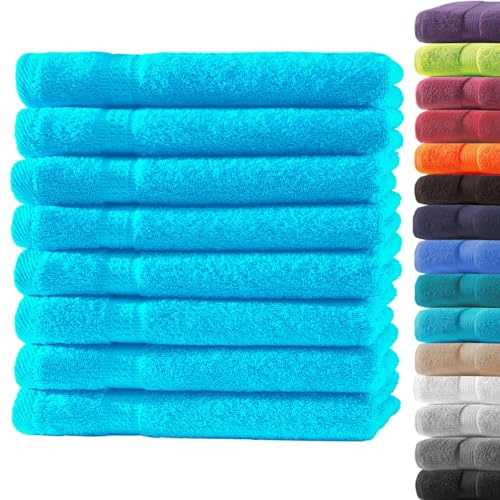 Loomiva 8er Set Premium Qualität Gästetücher 30x50 cm | Tuerkis | 500g/m² | ideal für Reisen & Gym und Sport | 100% Baumwolle | Extra Weich | Öko-TEX Standard 100
