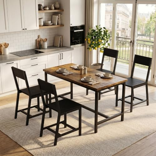 YOUDENOVA Esszimmerstühle 4er Set, Stabiles Metallgestell, Bequeme Küchenstühle mit Rückenlehne, Geeignet für Wohnzimmer, Esszimmer und Küche, Schwarz, Bis 150 kg Belastbar