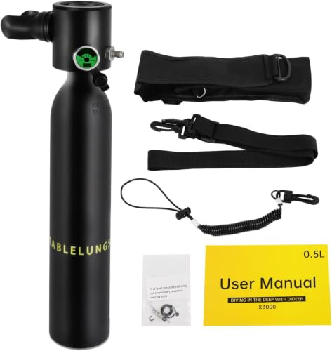 Begoniape Mini Tauchflasche 0.5L, Tragbare Sauerstoffflasche für 5 Bis 10 Minuten Unterwasseratmung, Klein Taucherflasche Taucher mit Riemen für Tauchübungen Notfallrettung