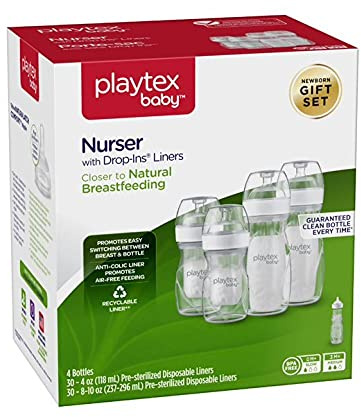 Playtex Baby Nurser Bottle Gift Set, with Pre-Sterilized Disposable Drop-Ins Liners, Closer to Breastfeeding