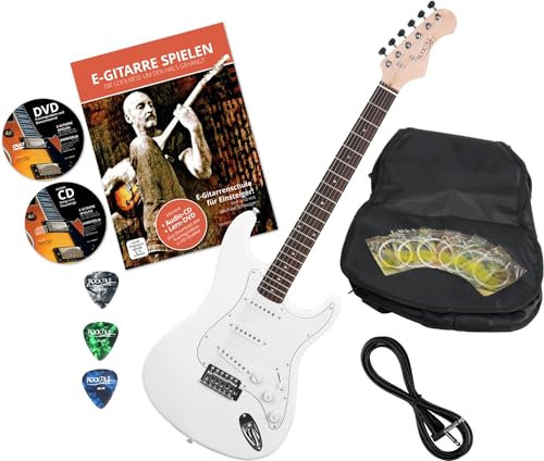 Rocktile Sphere Classic Sunburst E-Gitarre Set (E-Gitarre im ST-Design, inkl. Gigbag, Kabel, Plektren, Gitarren Schule mit CD & DVD & Saiten) Sunburst
