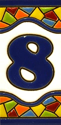 House numbers 3 inch. Handpainted house number tiles for signs, addresses and names. Address numbers for houses. House address numbers and letters. Design MOSAICO MINI 2,87 x 1,38 (NUMBER 8)