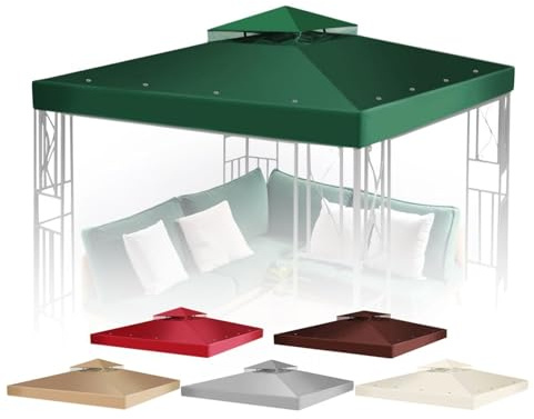 Flexzion Ersatzdach für Pavillon 3,6 x 3,6 m – Doppeltes Dach mit UV30+, schmutz- und wasserabweisend für Outdoor, Sonnenschutz, Garten, Terrasse, Pavillon (Grün)