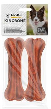 Croci King Bone – Knochen für Hunde mit Speckgeschmack, Kau-Snack für Hunde aus natürlichem Rindsleder, Zahnstäbchen zur Reinigung der Zähne, 15 cm – 2 Stück