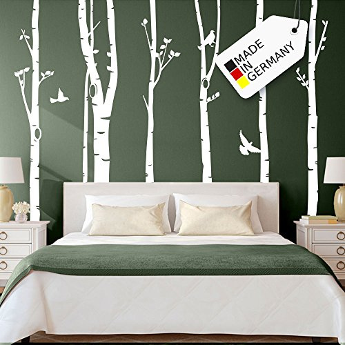 Grandora Wandtattoo XXL Birkenstämme Vögel I dunkelrot (BxH) 267 x 250 cm I Bäume Schlafzimmer Wohnzimmer Sticker Aufkleber Wandaufkleber Wandsticker W5187