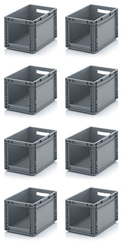 8x Euro Sichtlagerkasten 40 x 30 x 27 cm inkl. gratis Zollstock * Eurobehälter mit Fenster, 8er Set