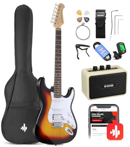 Donner DST-100S 39 Inch Full Size Electric Guitar Kit Solid Body Sunburst, Beginner Starter, with Amplifier, Bag, Capo, Strap, String, Tuner, Cable, Picks