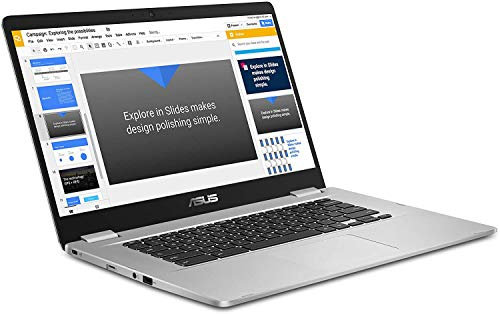 ASUS Chromebook C523NA-DH02 15.6 HD NanoEdge Display, 180 Degree, Intel Dual Core Celeron Processor, 4GB RAM, 32GB eMMC Storage, Silver Color