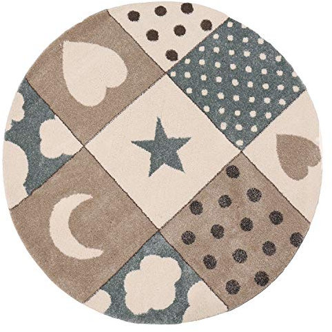 VIMODA Kinderteppich Teppich Kinderzimmer Babyteppich mit Herz Stern Mond, Maße:Ø 120 cm Rund