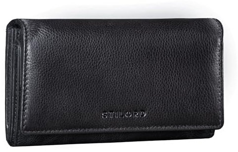 STILORD Damen-Geldbörse aus Leder schwarz - Frauen-Geldbeutel mit RFID & NFC Schutz - Vintage Portmonnaie aus Echtleder + Geschenkbox 'Marquesa'