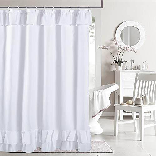 YOSTEV Cortina de Ducha con Volantes Blancos, Cortinas de Ducha de Tela para baño, Extra Larga, 72 x 96 Pulgadas
