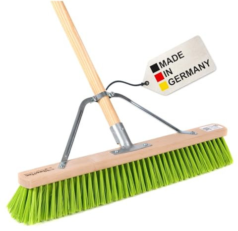 BawiTec Profi Straßenbesen mit speziellem Stielstabilisator und Stiel Besen Breite 80cm Besenstiel Länge 160cm Elaston-Kunststoff-Borsten neon-grün Universalbesen-Kehrbesen Gartenbesen Zusatzhalterung