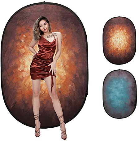 Pop Up Collapsible Backdrop, Photography Backgroud Indoor Backdrop Double Sided Video Background Studio Screen, for Stages Parties Video Chat Vlog, Gold/Dark Cyan