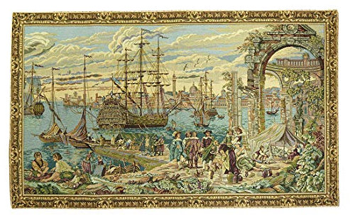Belgian Tapestries gewebter Wandbehang Gobelin Der Hafen von Venedig 112 x 65 cm