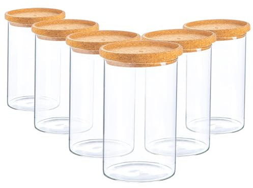 Argon Tableware Scandi Storage Jars with Cork Lids - 1000ml - 6 Pack - Modern Round Organisation Container Glass Jar for Kitchens, Pantry, Bathrooms, Utility Rooms