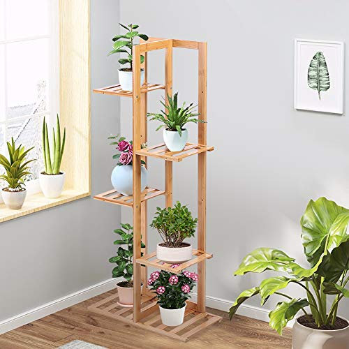 Dioche Plant Stand Estantes de, Marco de Planta de Bambú,Soporte para macetas de Varias Capas, para Interior Jardín al Aire Libre Balcón,45x22x103cm (40 cm 5-Tier)