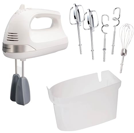 Hamilton Beach 6-Speed Electric Hand Mixer with Whisk, Dough Hooks and Easy Clean Beaters, Powerful 275 Watt Motor, Snap-On Storage Case, White