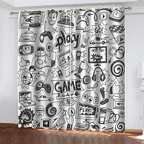 LLKKCX Blickdichte Gardinen - Verdunkelungsvorhang Ösenvorhang 3D gedruckt Schwarzes Graffiti Polyester Geräuschreduzierung Weiß Vorhang - für Zimmer/Büro Schlafzimmer,2x91.5x214cm(B x H)