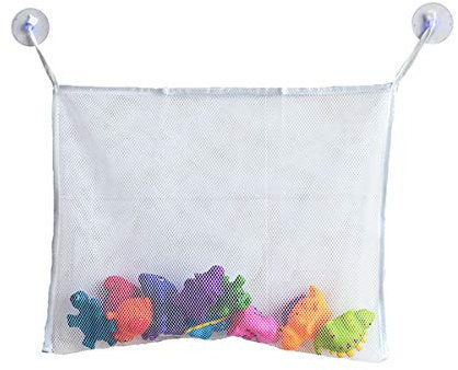 Nicoone Sac de rangement en maille pour jouets de bain pour bébé avec support à ventouse, filet parfait pour les jouets de bain et l'organisateur de salle de bain, 37 x 37 cm