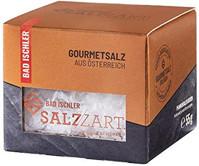 BAD ISCHLER SALZZART. HANDGESCHÖPFT. unjodiert 55g im Glas I Gourmetsalz zum Finishen pikanter und süßer Speisen I zarte Salzflocken aus natürlicher Natursole I erlesenes Pyramidensalz als Geschenk