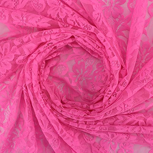 TELA DE ENCAJE DE BLONDA ELÁSTICA EN COLORES LISOS DE FLORES SERIE ABRIL DE ANCHO 150 cm POR METRO (FUCSIA, 1 METRO)