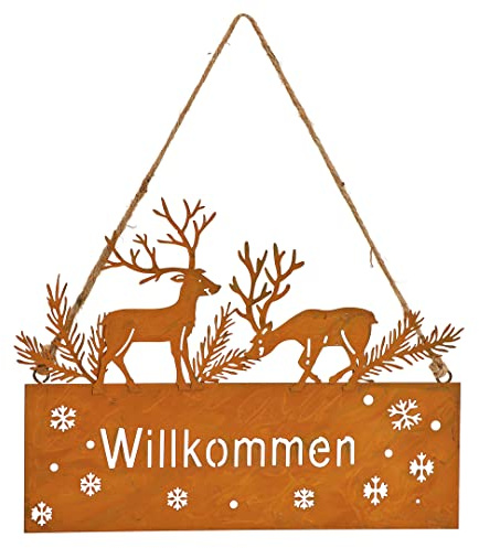 itsisa Schild 'Willkommen' mit Hirsch im Rost Design als Willkommensschild, Rostdeko, Türdeko