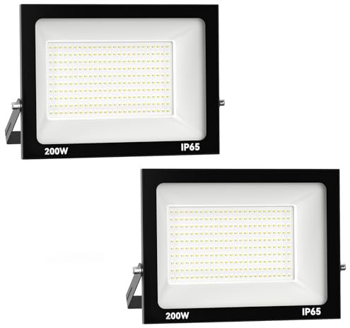 Royana 2er 200W LED Strahler Außen 20000LM Superhell led strahler 6000K Kaltweiß IP65 Wasserfest led scheinwerfer,Ultradünnes für Sportplatz Garage Garten Hinterhof Flur