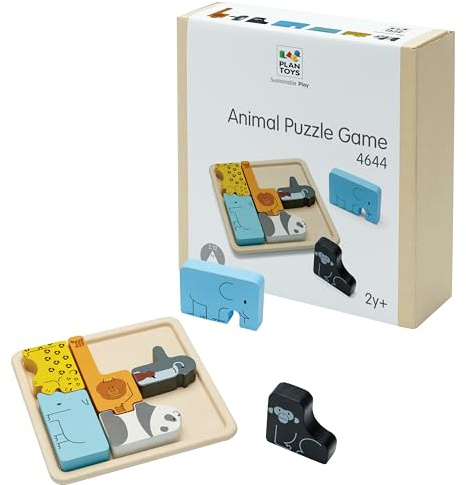 Plan Toys PT4644 Puzzle, Tiere, 2-in-1, Holz