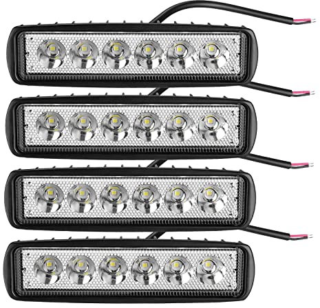 PICAA 4pcs Phare de Travail Led 6 pouces 18W, 12v 24v 6000K Blanc Projecteur LED Voiture Feux de Travail Lampe de Travail pour Camion Tracteur 4x4 ATV SUV Moto