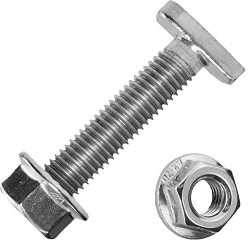 Hammerkopfschrauben M10x100 mm mit Flanschmuttern M10 aus Edelstahl A2 (10 Stück) | DIN 6923 - Ankerschienenschrauben - Sechskantmuttern mit Flansch von MESAROS®