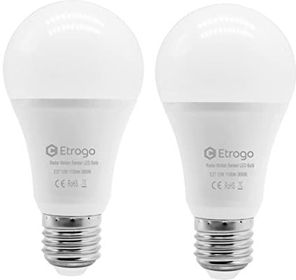 Etrogo Radar Motion Sensor LED Light Bulb 12W Edison E27 Socket AUTO ON/Off 1100Lm (Coolwhite 6000K, Pack of 2)