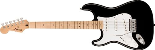 Squier by Fender Sonic Stratocaster Electric Guitar, Left-Handed, Maple Fingerboard, White Pickguard, Black, Comes with Free Virtual Lessons