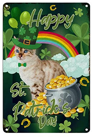 CowkissSign Kleeblatt mit Kobold-Hut für Katze, Metallschild, englische Aufschrift Luck of the Irish Happy Saint Patrick's Day, Metall-Wandschild, Regenbogen-Töpfe aus Gold, Hufeisen, rustikal,