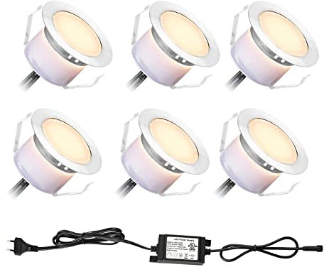 6er Set Led Terrassenbeleuchtung Terrassen Einbaustrahler Außen,DC12V Ø45mm 1W LED Einbaustrahler Aussen,Warmweißer 3000K Led Spot IP67 Led Boden Auße