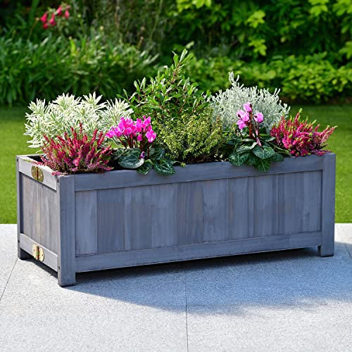 Wooden Oblong Folding Planter - Grey - Flowers Plants Field Grass Holder - Garden Patio Hallway Pathway Deck - Quality Solid Fir Wood Material Grey Finish - Perfect For Growing - Weight - 3.30kg