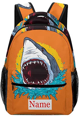 Mraxovid Rucksack mit Namen, personalisierbar, für Kinder, Schultasche, Jungen, Mädchen, Teenager, Rucksack mit Brustgurt, Shark Rucksack