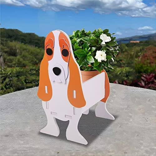 ARRITS Dog Planter Pots, Cute PVC Dog Planters for Herb Garden, Dog Cartoon Shaped Pet Flower Pot for Indoor - Outdoor Plants, Garden Pots Gifts for Pet Lovers - Basset Hound