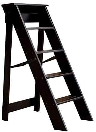 Holz-Trittleiter, schwarz, 5-Stufen-Treppenstuhl, Holzleiterhocker, zusammenklappbar, tragbar, Multifunktions-Bibliotheksstufen, Bücherregal, Ausstellungsregale, Küchen-Aufstiegsleiter