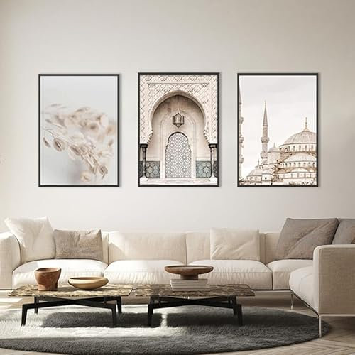 QPLGTU Islamischer Postersatz, Marmor Leinwand Malerei, Arabische Kunst Leinwand Poster, Wohnzimmer, Schlafzimmer Poster Dekoration Hintergrund Wand Leinwand Poster, Rahmenlos (Stil 8,20x30 cm*3)…