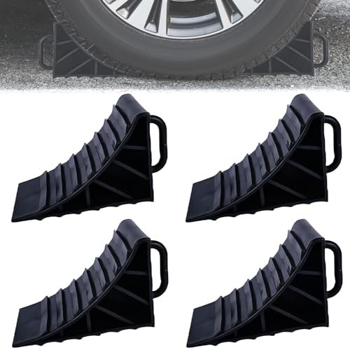 Leikurvo 4 Stück Unterlegkeile mit Griff, 180 x 90 x110mm nterlegkeil aus Kunststoff Unterlegkeile Bremskeile Anhänger Radkeil Bremskeil für PKW, Keile Anhänger, Wohnwagen, Wohnmobil (schwarz)