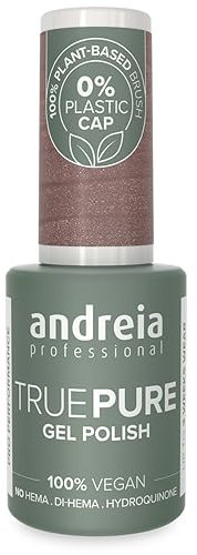 Andreia Professional Hema Free Gel Polish - TRUE PURE 21 Free and 100% Vegan for Sensitive Nails - Semi-Permanent UV LED Soak Off Gel Nail Varnish - Colour T42 Taupe with Gold Shimmer 10.5ml