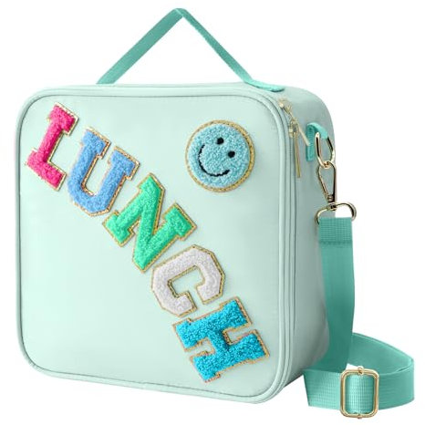 Isolierte Lunchtasche mit verstellbarem Schultergurt, Nylon, adrette Lunchbox, große isolierte Lunch-Tasche, wiederverwendbare Lunchtasche mit Smiley-Preppy LunchBag für Mädchen, Schule, Reisen,