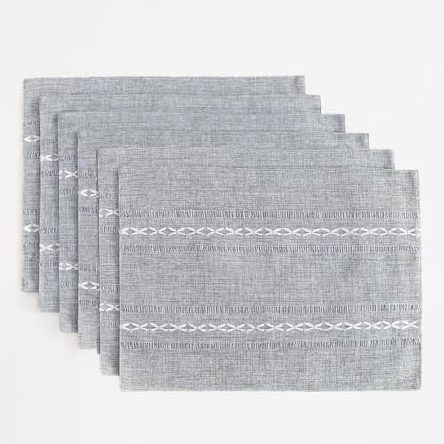 Wracra Tischset 6er Set, Tischsets Abwaschbar 30 x 45 cm, Platzset Waschmaschinenfest Grau Stoff, Baumwolle Leinen Tischsets Platzsets für Tisch, Küche, Essen (Grau)