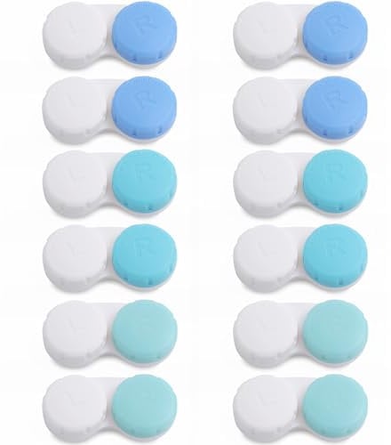 DEWSENSI Contact Lens Case, 12 Pack Empty Cute Contact Lens Cases Box Holder Container for Storage, Travel, Daily Home Use (Blue)